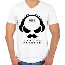 PRINTFASHION Techno forever - DJ - Férfi V-nyakú póló - Fehér férfi póló