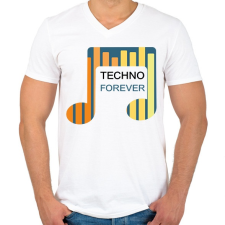 PRINTFASHION Techno Forever - Férfi V-nyakú póló - Fehér férfi póló