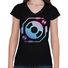 PRINTFASHION Techno - Lemezlovas - Női V-nyakú póló - Fekete női póló
