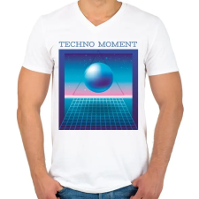 PRINTFASHION Techno Moment - Férfi V-nyakú póló - Fehér férfi póló