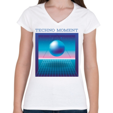 PRINTFASHION Techno Moment - Női V-nyakú póló - Fehér