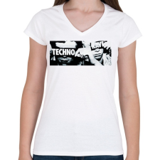 PRINTFASHION Techno - Női V-nyakú póló - Fehér női póló