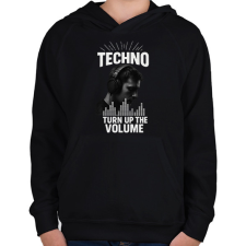 PRINTFASHION Techno - turn up the volume - Gyerek kapucnis pulóver - Fekete gyerek pulóver, kardigán
