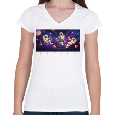 PRINTFASHION Techno - Űrhajós - Női V-nyakú póló - Fehér női póló