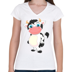 PRINTFASHION Tehén  - Női V-nyakú póló - Fehér