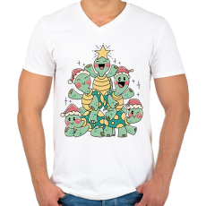 PRINTFASHION Teknős karácsonyfa - Férfi V-nyakú póló - Fehér