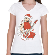 PRINTFASHION Télanyó gitárral - Női V-nyakú póló - Fehér