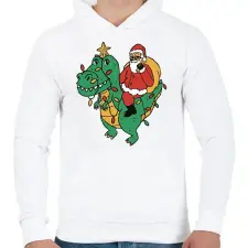 PRINTFASHION Télapó dínó háton - Férfi kapucnis pulóver - Fehér férfi pulóver, kardigán