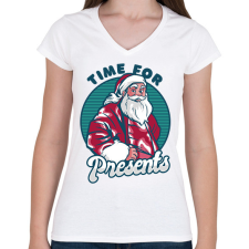 PRINTFASHION Télapó - Női V-nyakú póló - Fehér női póló