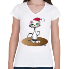 PRINTFASHION Télapócic - Női V-nyakú póló - Fehér női póló