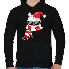 PRINTFASHION Téli cica - Férfi kapucnis pulóver - Fekete férfi pulóver, kardigán
