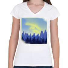 PRINTFASHION Téli táj - Női V-nyakú póló - Fehér női póló