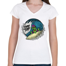 PRINTFASHION Temple of Surf - Női V-nyakú póló - Fehér női póló