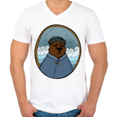 PRINTFASHION Tengerész medve - Férfi V-nyakú póló - Fehér
