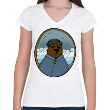 PRINTFASHION Tengerész medve - Női V-nyakú póló - Fehér női póló