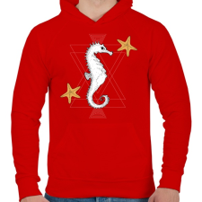 PRINTFASHION Tengeri csikó - Férfi kapucnis pulóver - Piros férfi pulóver, kardigán