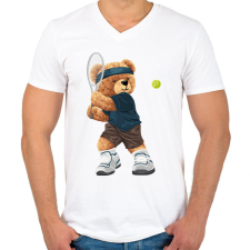 PRINTFASHION Teniszező maci - Férfi V-nyakú póló - Fehér férfi póló