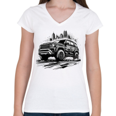 PRINTFASHION Terepjáró - Női V-nyakú póló - Fehér