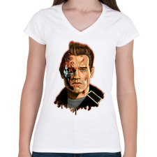 PRINTFASHION Terminator - Arnold - Női V-nyakú póló - Fehér női póló