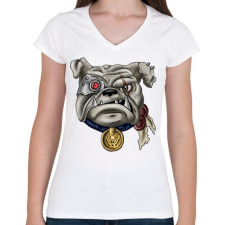 PRINTFASHION Terminator Bulldog - Női V-nyakú póló - Fehér női póló