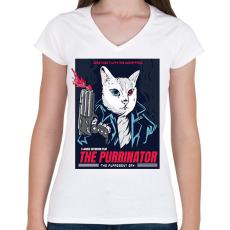 PRINTFASHION Terminátor cica - Női V-nyakú póló - Fehér