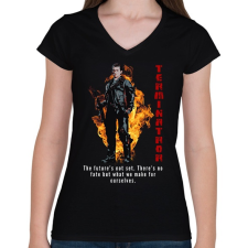 PRINTFASHION terminator - Női V-nyakú póló - Fekete női póló