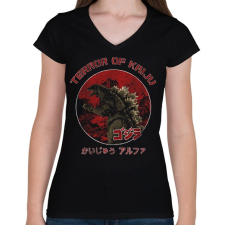 PRINTFASHION Terror Of Kaiju - Női V-nyakú póló - Fekete női póló