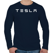 PRINTFASHION TESLA fehér - Férfi hosszú ujjú póló - Sötétkék férfi póló
