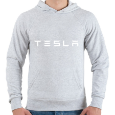 PRINTFASHION TESLA fehér - Férfi kapucnis pulóver - Sport szürke férfi pulóver, kardigán