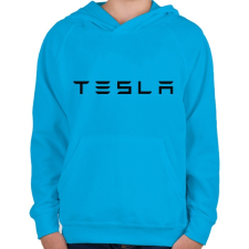 PRINTFASHION TESLA felirat - Gyerek kapucnis pulóver - Azúrkék gyerek pulóver, kardigán