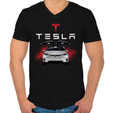 PRINTFASHION tesla  - Férfi V-nyakú póló - Fekete férfi póló