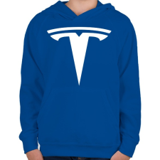 PRINTFASHION TESLA logo fehér - Gyerek kapucnis pulóver - Királykék gyerek pulóver, kardigán