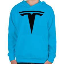 PRINTFASHION TESLA logo fekete - Gyerek kapucnis pulóver - Azúrkék gyerek pulóver, kardigán
