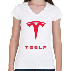 PRINTFASHION Tesla - Női V-nyakú póló - Fehér