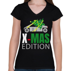 PRINTFASHION Tesla x-mas - Női V-nyakú póló - Fekete