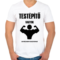 PRINTFASHION Testépítő vagyok - Férfi V-nyakú póló - Fehér