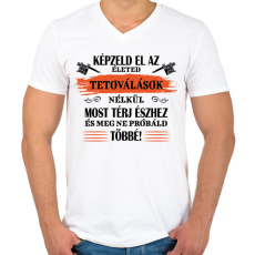 PRINTFASHION Tetoválások nélkül - Fekete - Férfi V-nyakú póló - Fehér