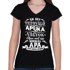PRINTFASHION Tetováló apuka - Női V-nyakú póló - Fekete