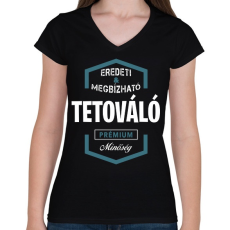 PRINTFASHION Tetováló prémium minőség - Női V-nyakú póló - Fekete