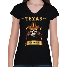 PRINTFASHION TEXAS RANGER SKULL - Női V-nyakú póló - Fekete