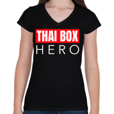 PRINTFASHION THAI BOX HERO - Női V-nyakú póló - Fekete