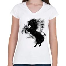PRINTFASHION the black horse - Női V-nyakú póló - Fehér