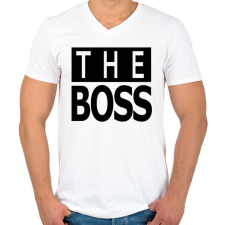 PRINTFASHION The Boss - Férfi V-nyakú póló - Fehér férfi póló