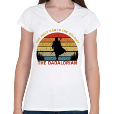 PRINTFASHION The Dadalorian - Női V-nyakú póló - Fehér női póló