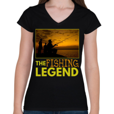 PRINTFASHION the fishing legend - Női V-nyakú póló - Fekete női póló