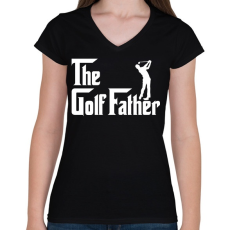PRINTFASHION The golf fater - Női V-nyakú póló - Fekete