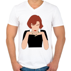 PRINTFASHION The Queen's Gambit - Férfi V-nyakú póló - Fehér