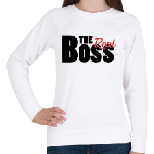 PRINTFASHION The Real Boss - Női pulóver - Fehér női pulóver, kardigán