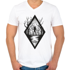 PRINTFASHION The Upside Down - Férfi V-nyakú póló - Fehér férfi póló