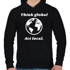 PRINTFASHION Think global - act local - Férfi kapucnis pulóver - Fekete